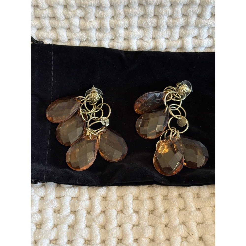 R.J. Graziano Amber Crystal Drop Earrings Gold Tone Dangle NIB 5042566H